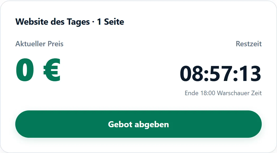 Karte der Website des Tages auf der Auktionsseite