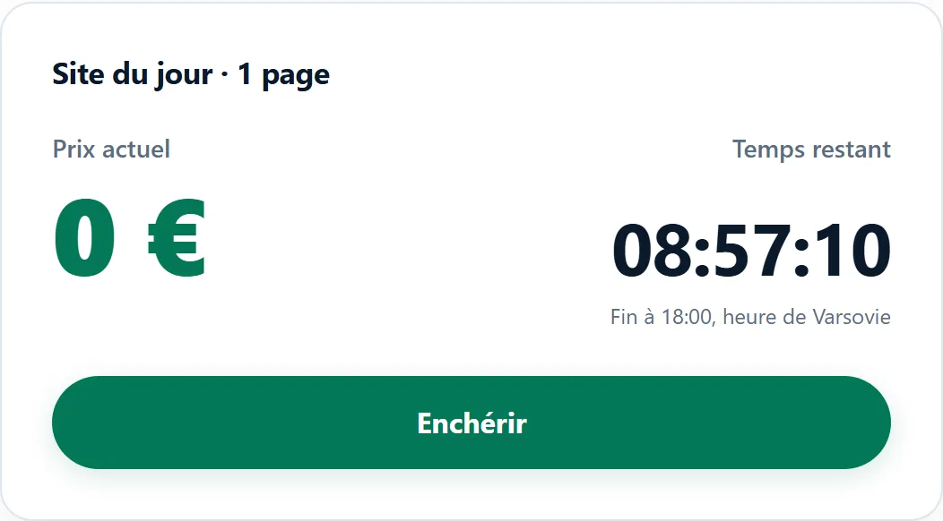 La fiche du site du jour sur la page des enchères