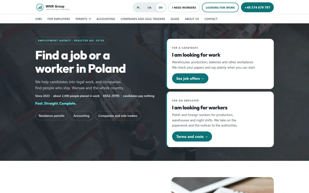 wnrgroup.work home page on a computer