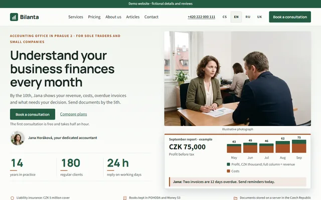 First screen of the site Bilanta