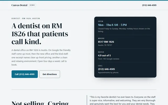 Canvas Dental, primeiro ecrã