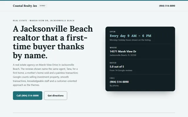 Coastal Realty Jax, першы экран