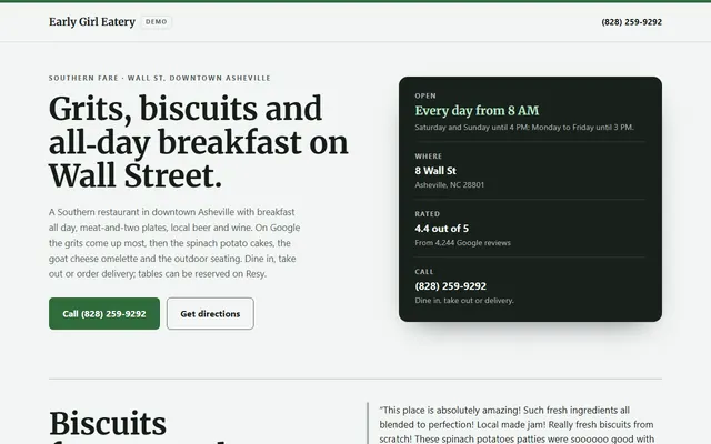 Early Girl Eatery, primeiro ecrã