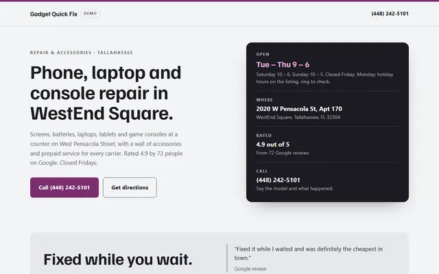 Gadget Quick Fix, primeiro ecrã
