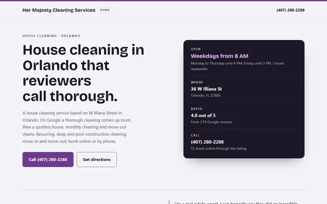 Her Majesty Cleaning Services, primeiro ecrã
