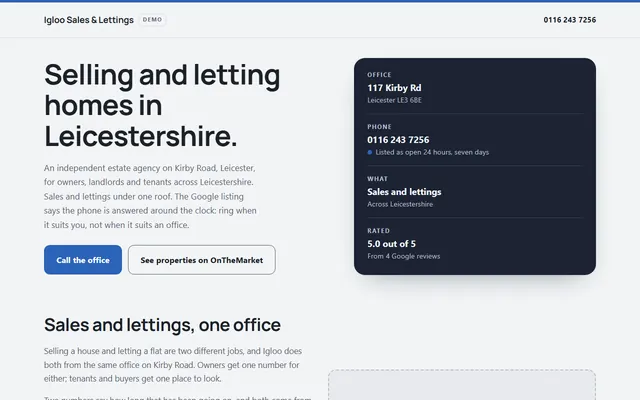 Igloo Sales & Lettings Limited, primeiro ecrã