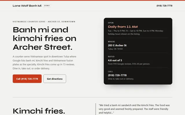 Lone Wolf Banh Mi, primeiro ecrã