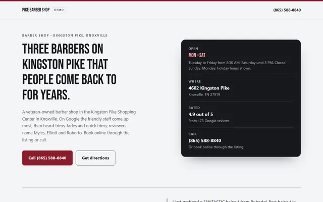 Pike Barber Shop, першы экран