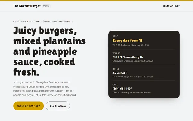 The Sheriff Burger, primeiro ecrã
