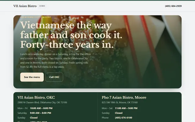 VII Asian Bistro, primeiro ecrã