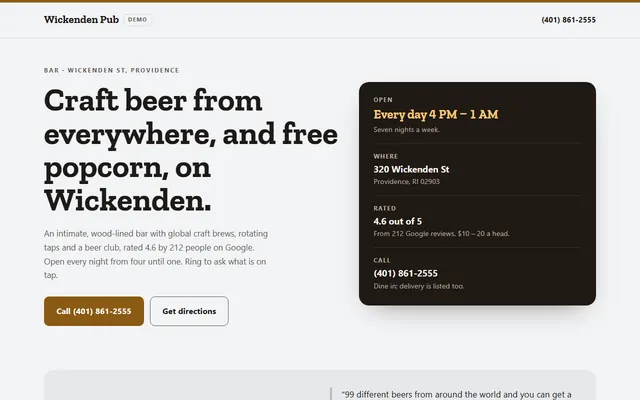 Wickenden Pub, primeiro ecrã