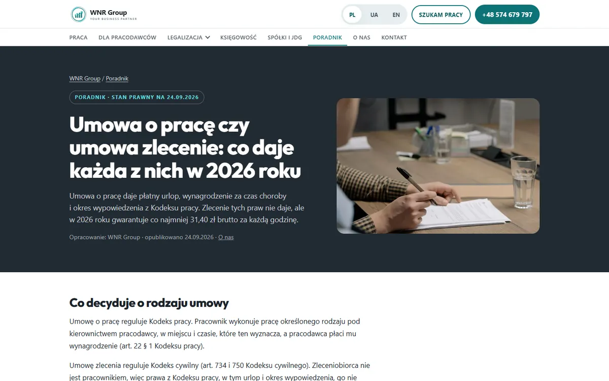 Artykuł z poradnika: umowa o pracę czy umowa zlecenie w 2026 roku